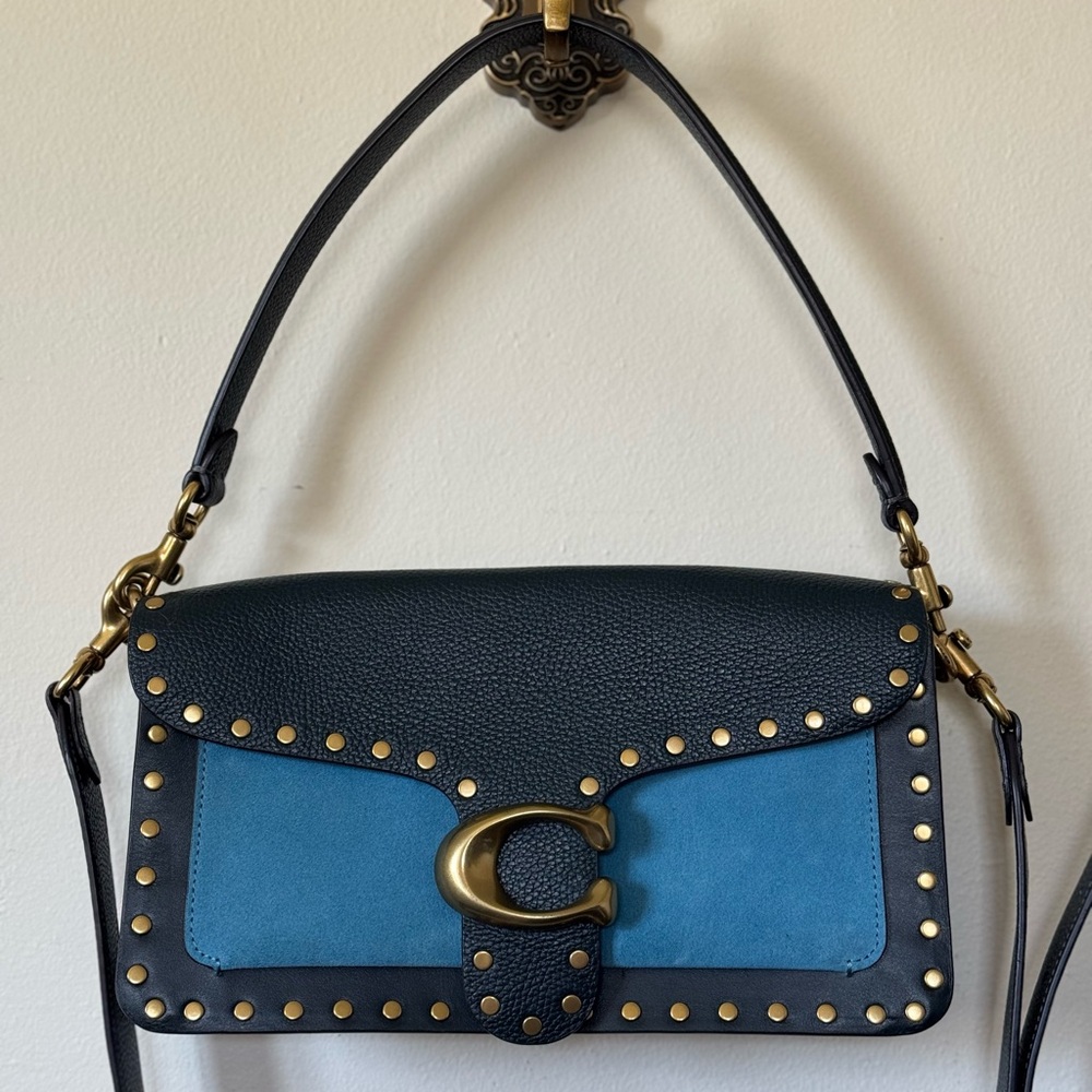COACH Colorblock Leather with Border Rivets Tabby Shoulder Bag 26 - Picture 3 of 8